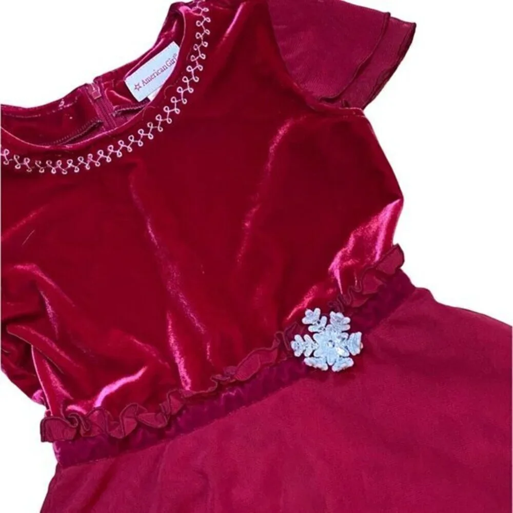 American Girl Red Velvet & Mesh Dress With Snowflake Detail Size 7 - Picture 2 of 7